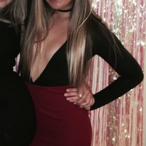 OLIVACEOUS Black Deep Plunge Bodysuit